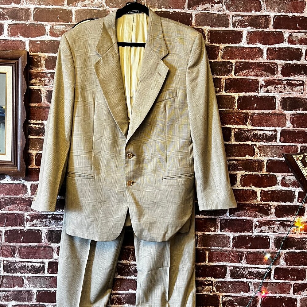 Valentino Uomo Italy Tan Glen Check Suit